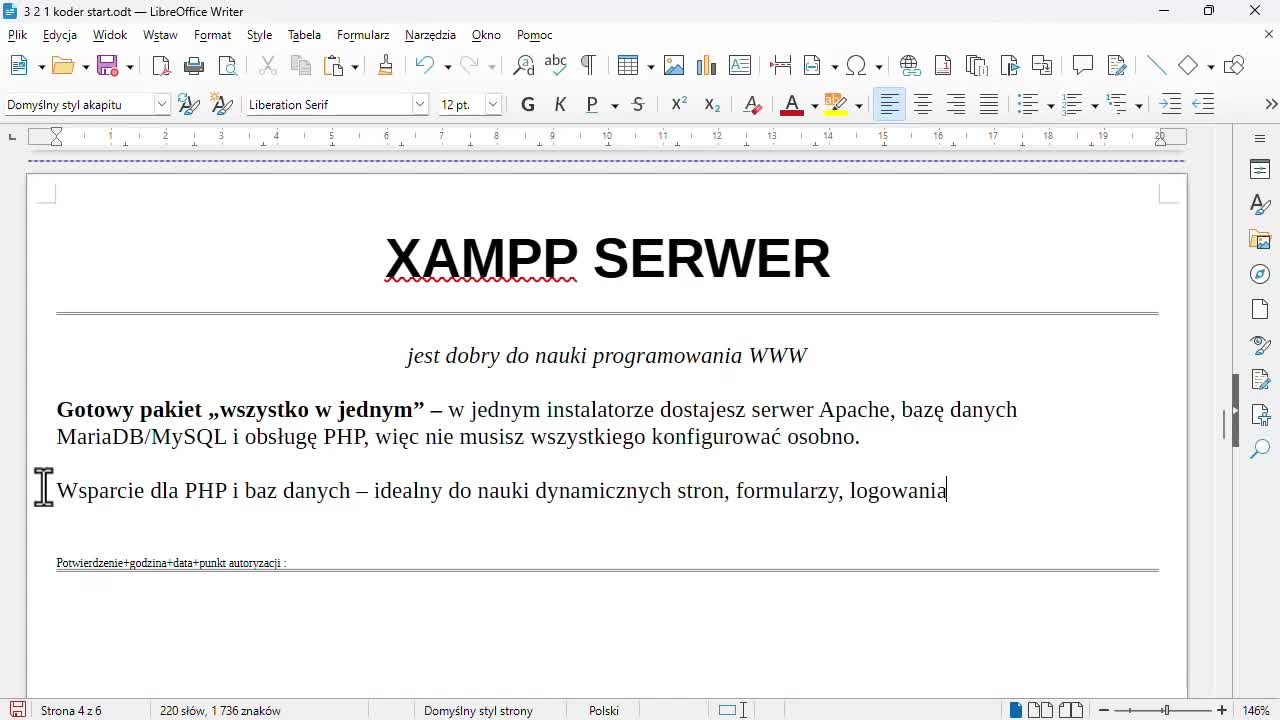 3 2 1 koder start -XAMPP SERWER
